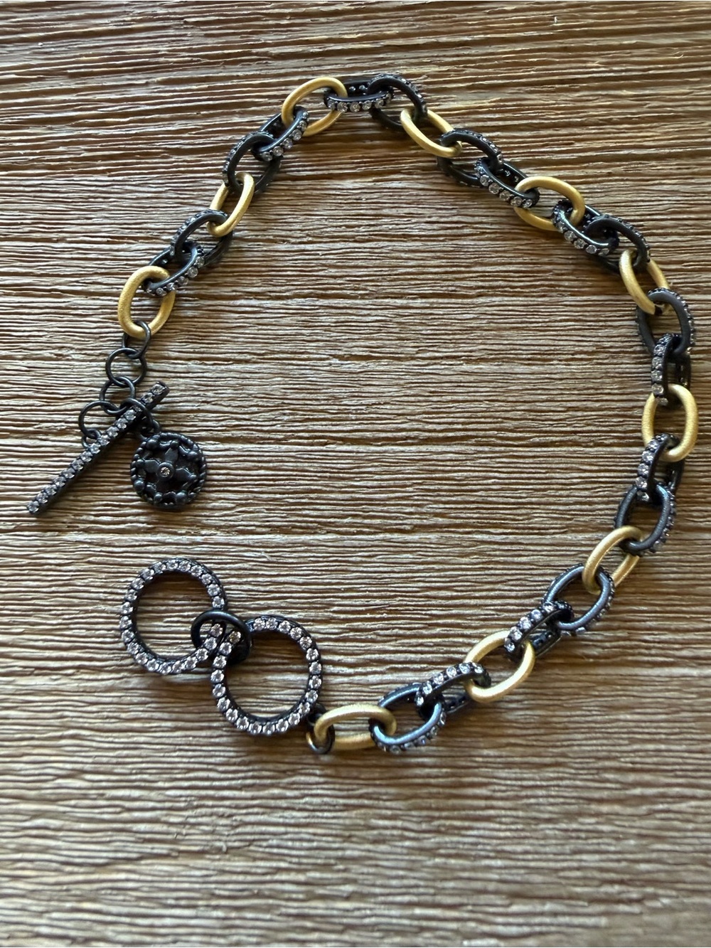 Freida Rothman Two-Tone Black and Gold Pave Link Bracelet